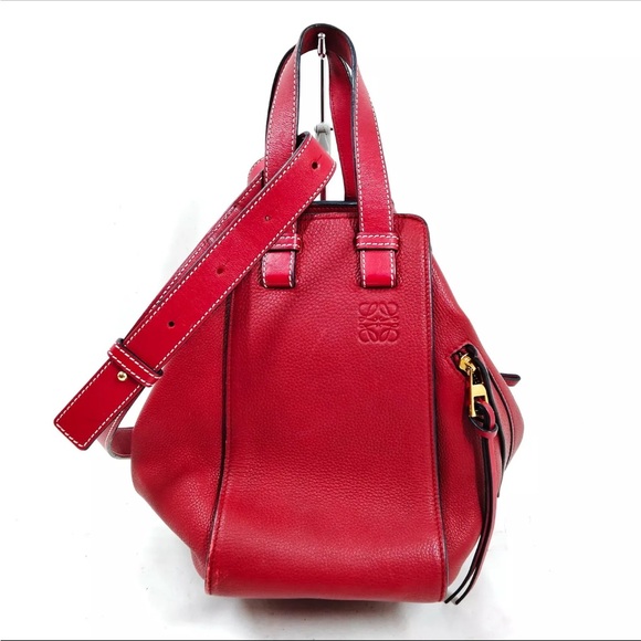 Auth LOEWE Red Pebbled Leather Convertible Top Handle Hammock 2way Satchel Bag - Picture 1 of 16
